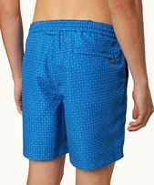 Standard - Mens Swen Print Mid-Length Ripstop Drawcord Swim Shorts In Nova Blue