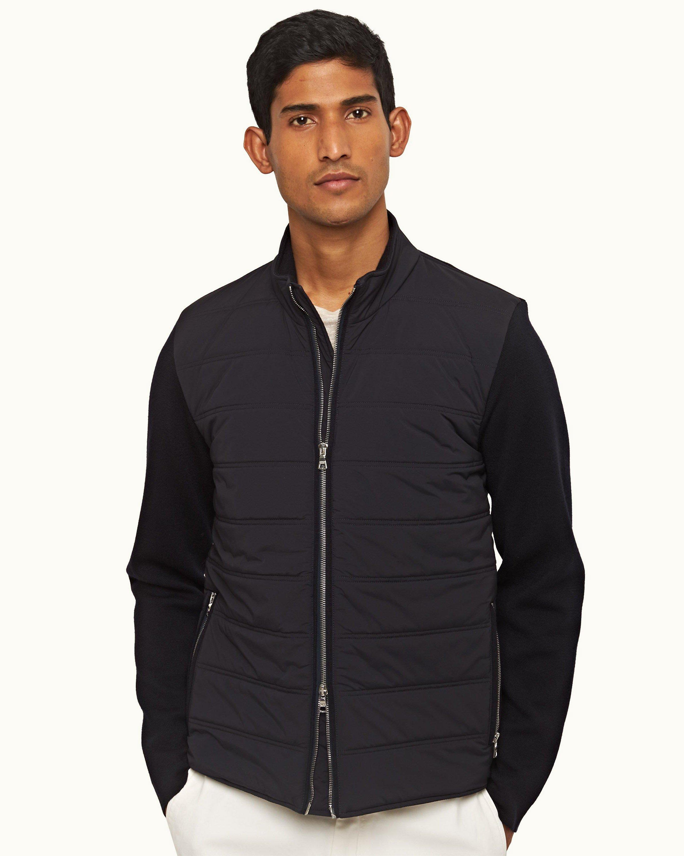 Reiss Trainer - Zip Through Quilted Jumper in Black for Men