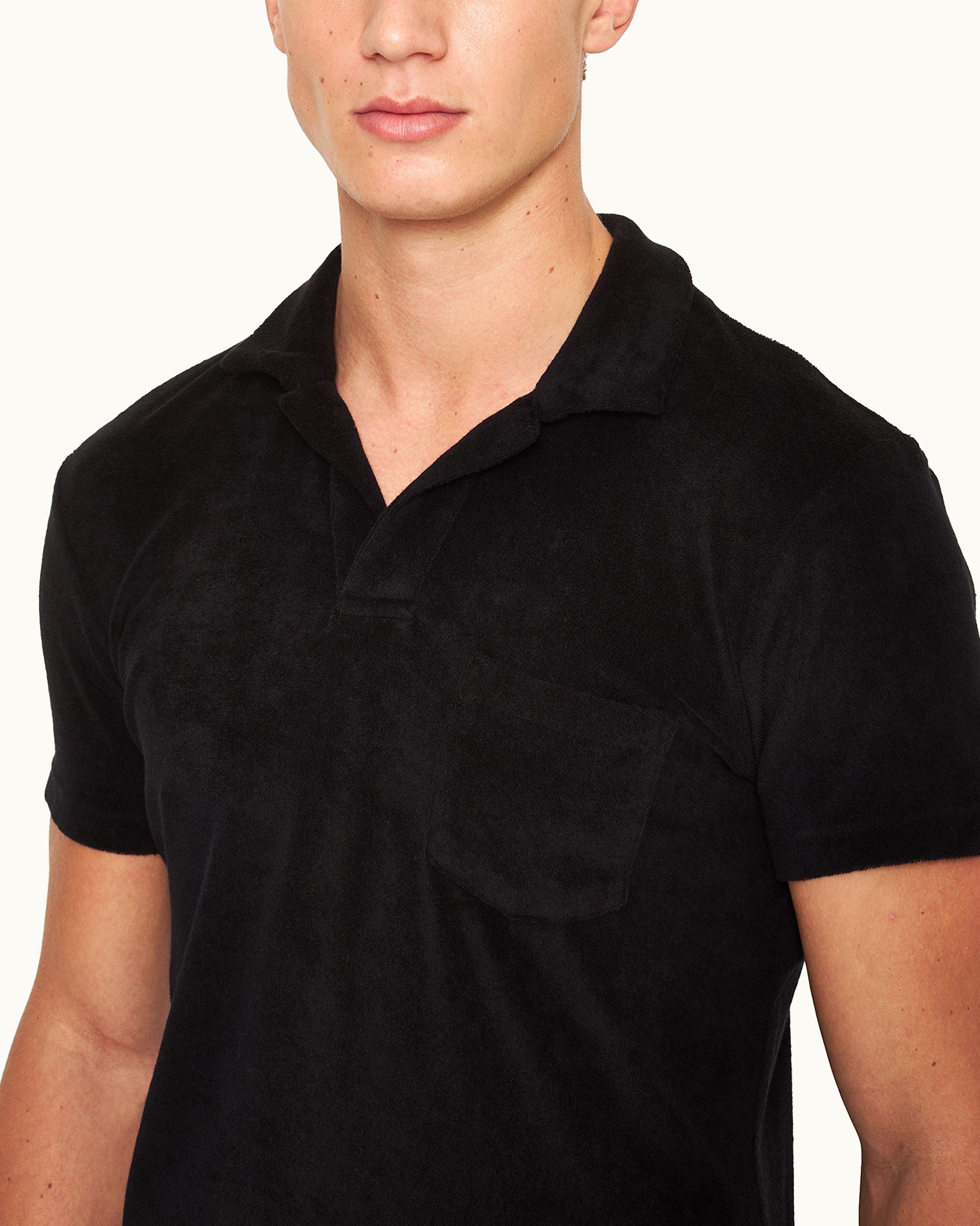 open-neck linen polo shirt Schwarz - ArvindShops - Baru Jacquard