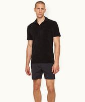 Terry Towelling - Mens Black Tailored Fit Towelling Resort Polo Shirt