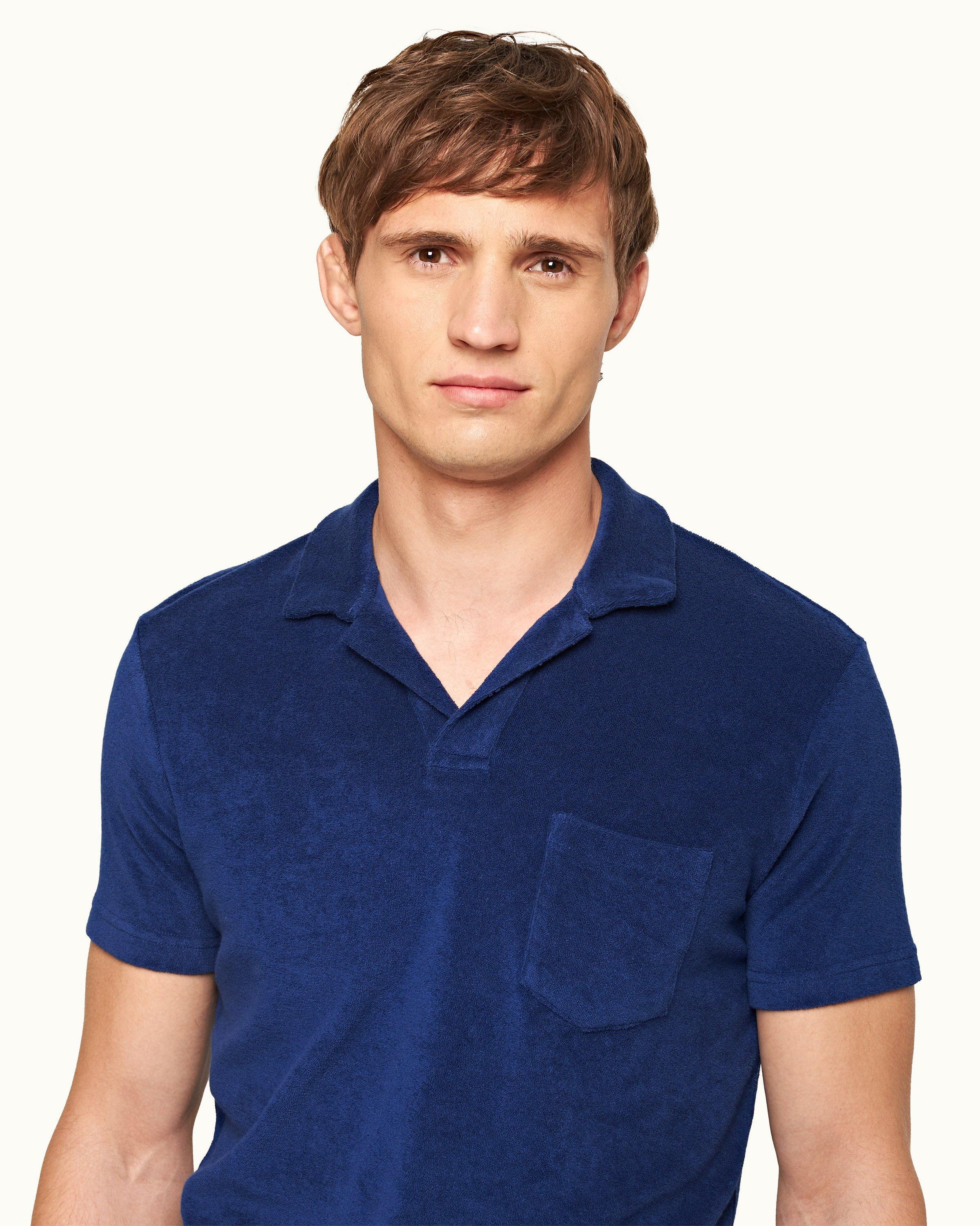 Terry Towelling - Blue Wash Tailored Fit Towelling Resort Polo