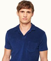 Terry Towelling - Mens Blue Wash Tailored Fit Towelling Resort Polo Shirt