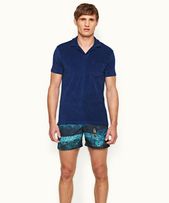 Terry Towelling - Mens Blue Wash Tailored Fit Towelling Resort Polo Shirt