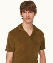 Terry Towelling - Mens Golden Khaki Tailored Fit Towelling Resort Polo Shirt