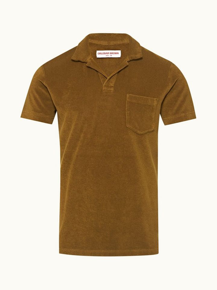 Orlebar Brown| Golden Khaki Tailored Fit Towelling Resort Polo Shirt