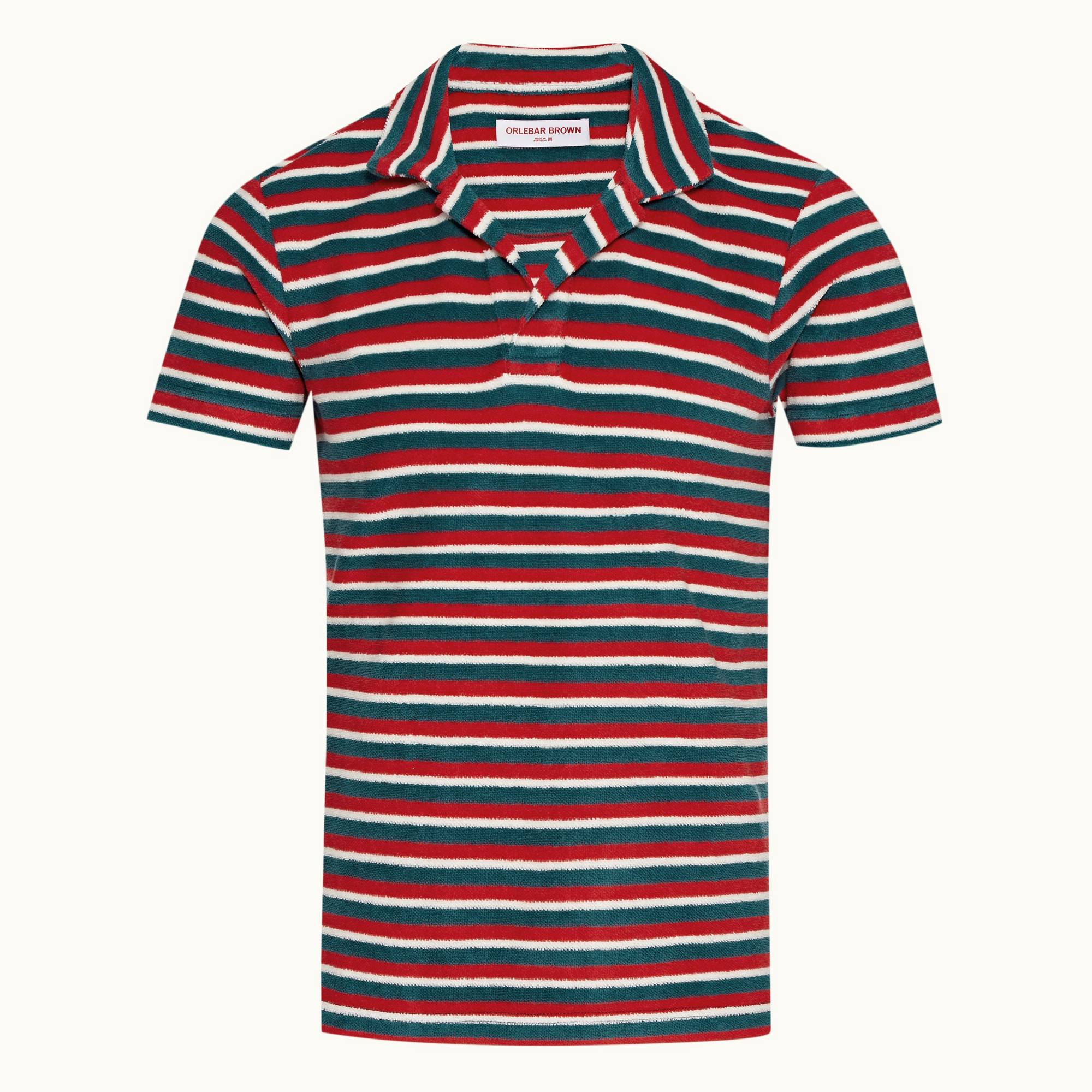 Terry Towelling - Mens Summer Red/Marina Aqua O.B Stripe Resort Polo Shirt