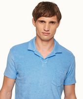 Terry Towelling - Mens Riviera Blue Towelling Resort Polo Shirt