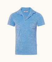 Terry Towelling - Mens Riviera Blue Towelling Resort Polo Shirt