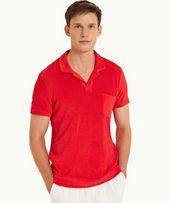Terry Towelling - Mens Summer Red Tailored Fit Towelling Resort Polo Shirt