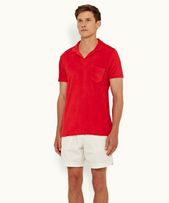 Terry Towelling - Mens Summer Red Tailored Fit Towelling Resort Polo Shirt