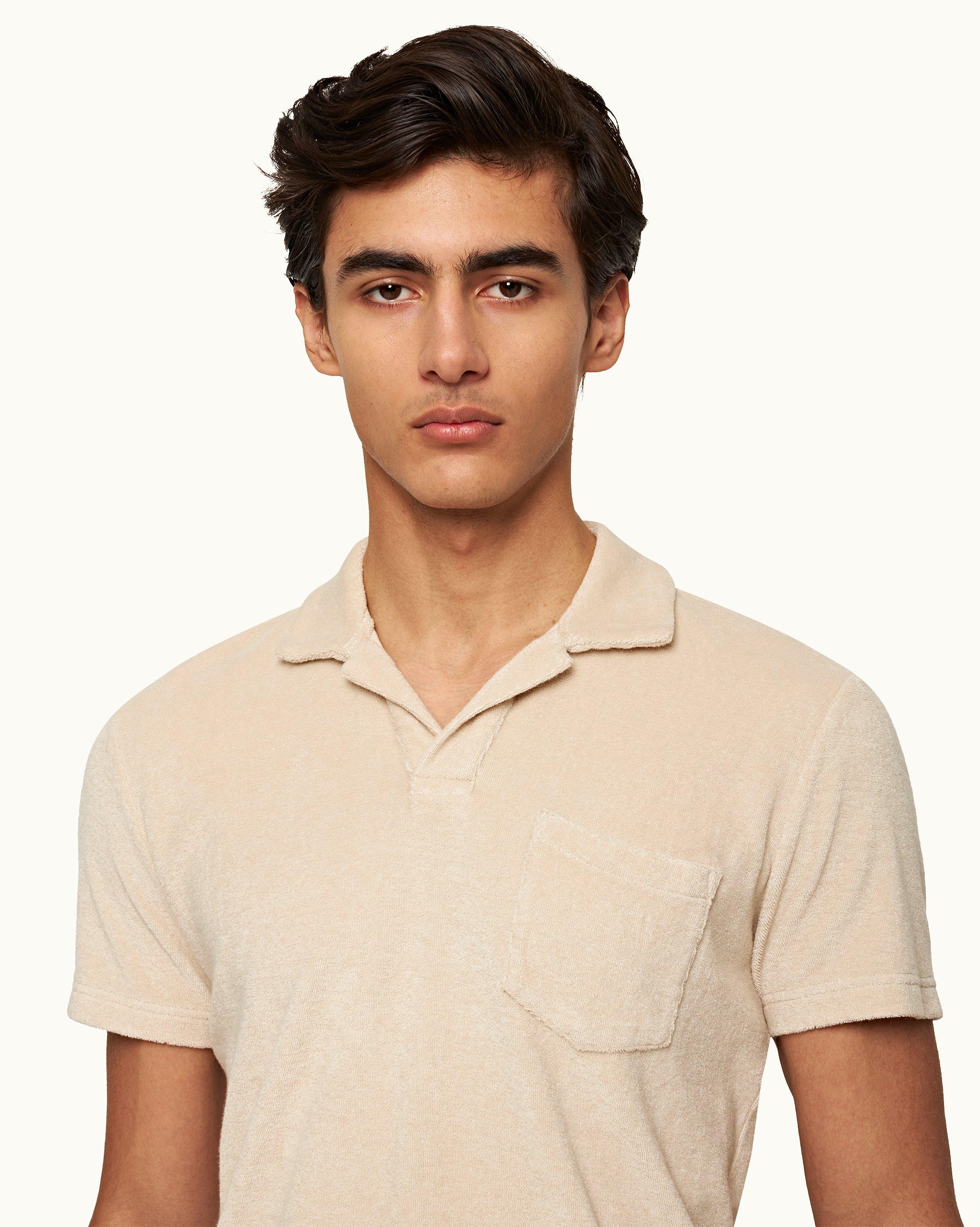 Orlebar Brown 007 Taupe Tailored Fit Organic Cotton Towelling Resort Polo Shirt