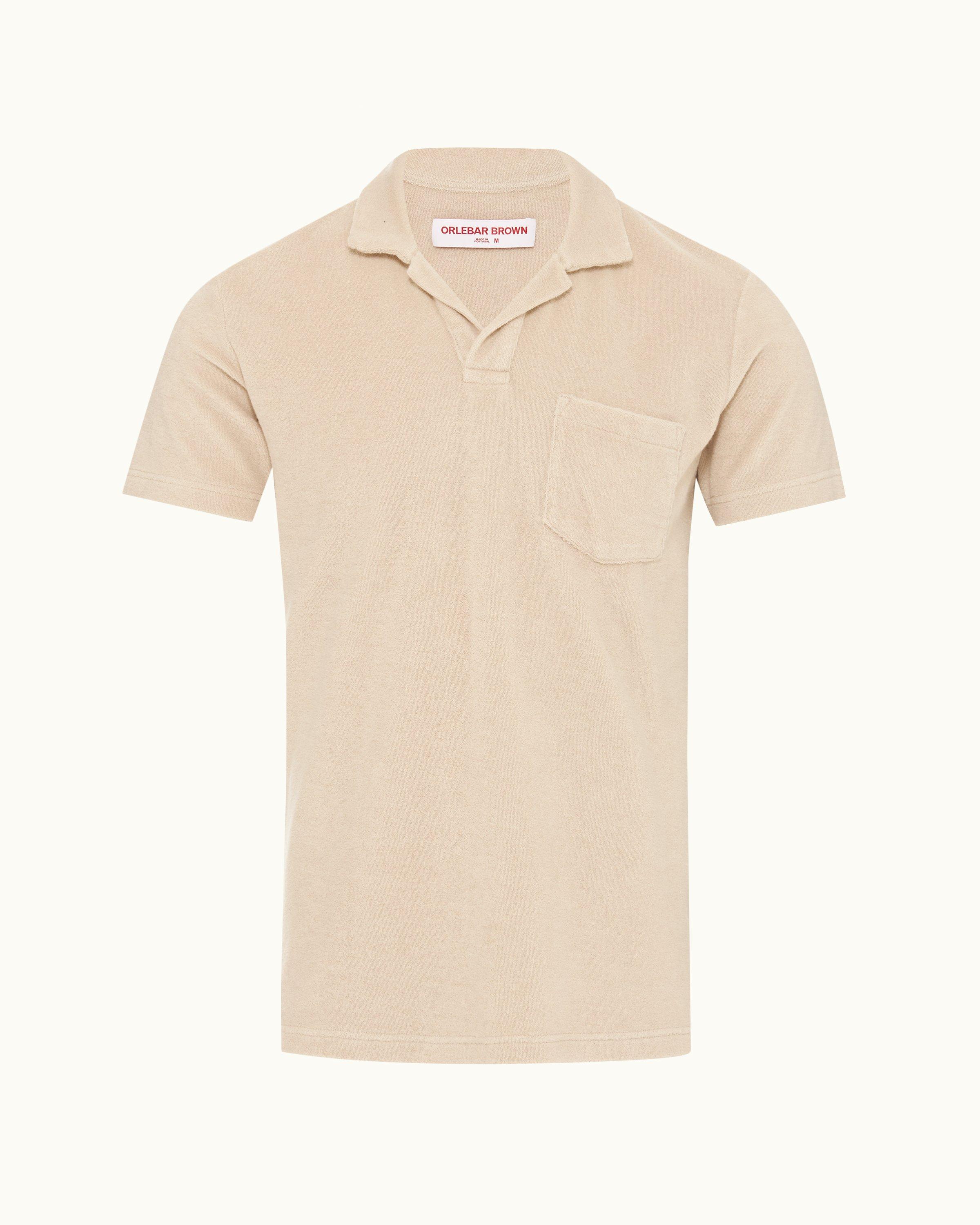 Orlebar Brown  007 Taupe Tailored Fit Organic Cotton Towelling Resort Polo  Shirt