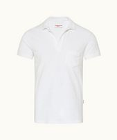 Terry Towelling - Mens White Towelling Resort Polo Shirt