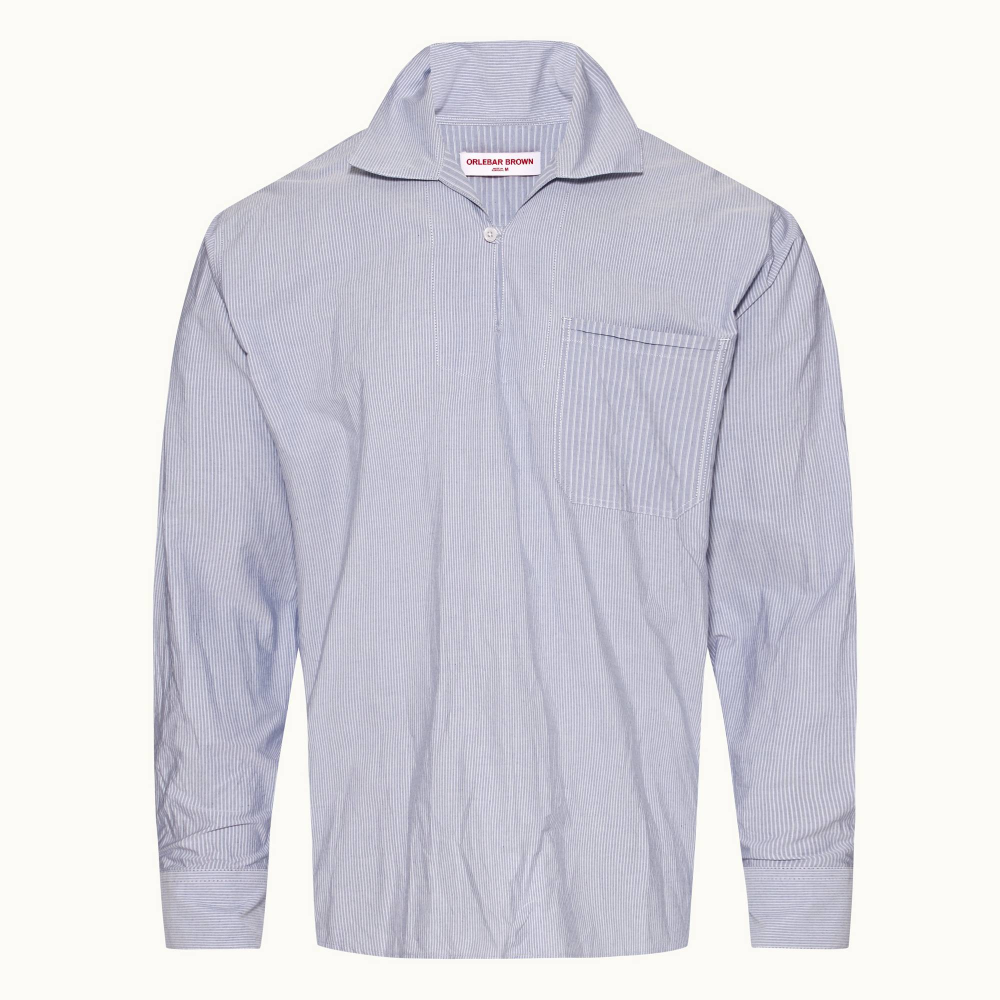 Thwaites Stripe - Mens Signal Blue/White Mix Stripe Easy Fit Cotton Overhead Shirt