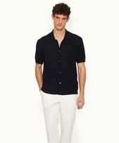 Tiernan - Mens Classic Fit Capri Collar Drop Needle Mercerised Cotton Shirt In Night Iris Blue