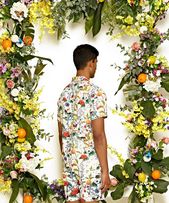 Travis - Mens Almond/Multi Floral Print Resort Shirt
