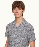 Travis - Mens Midnight Navy Floral Print Capri Collar Shirt