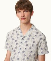 Travis - Mens White Sand Floral Print Capri Collar Shirt