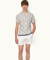 Travis - Mens White Sand Floral Print Capri Collar Shirt