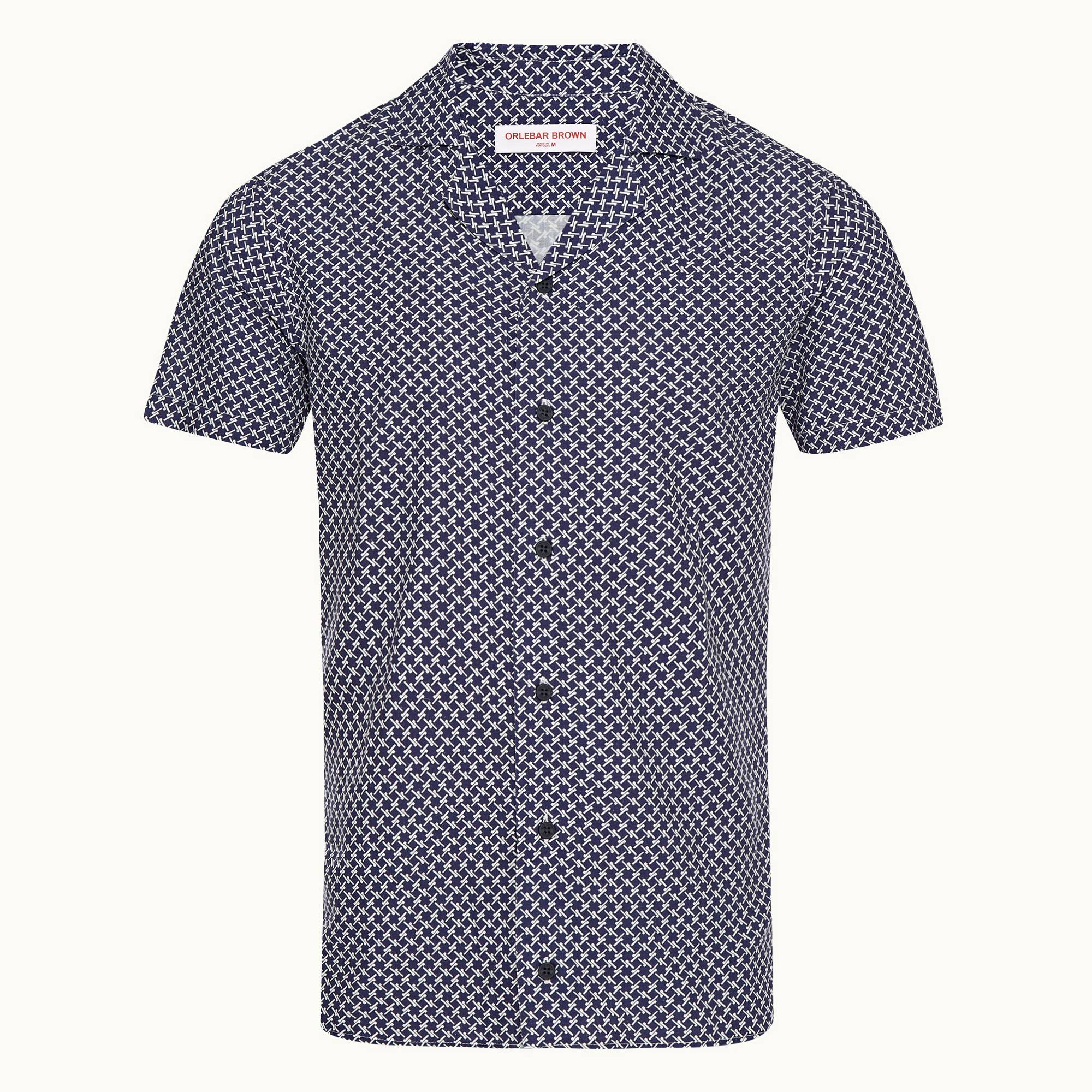 Travis - Mens Navy/White Seglas Geometric Print Capri Collar Shirt