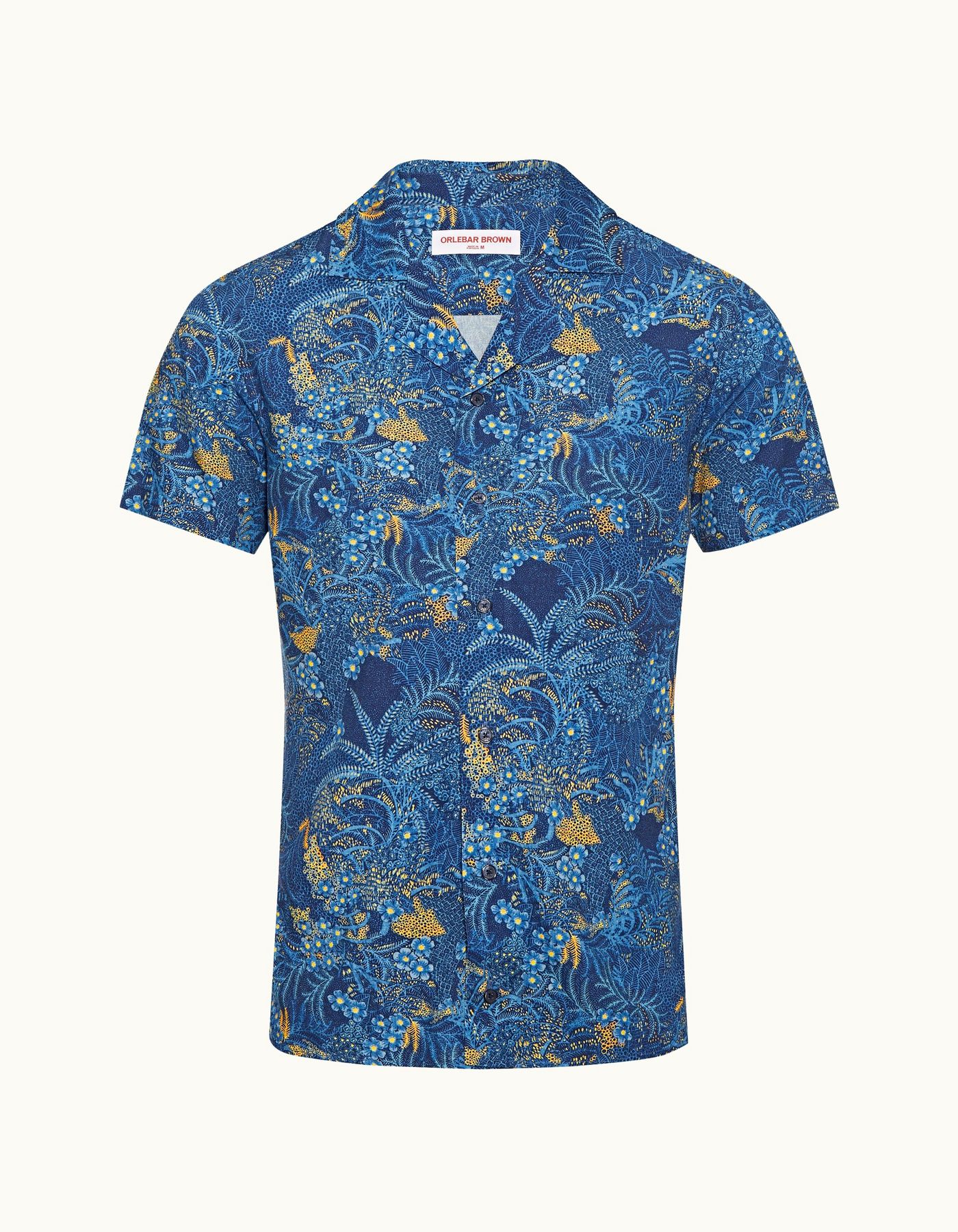 Travis Linen - Mens Night Iris/Cerulean Tropic Nightfall Print Capri Collar Shirt