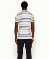 Trent Towelling - Mens Limestone/Blue Smoke Stripe Towelling Polo Shirt