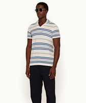 Trent Towelling - Mens Limestone/Blue Smoke Stripe Towelling Polo Shirt