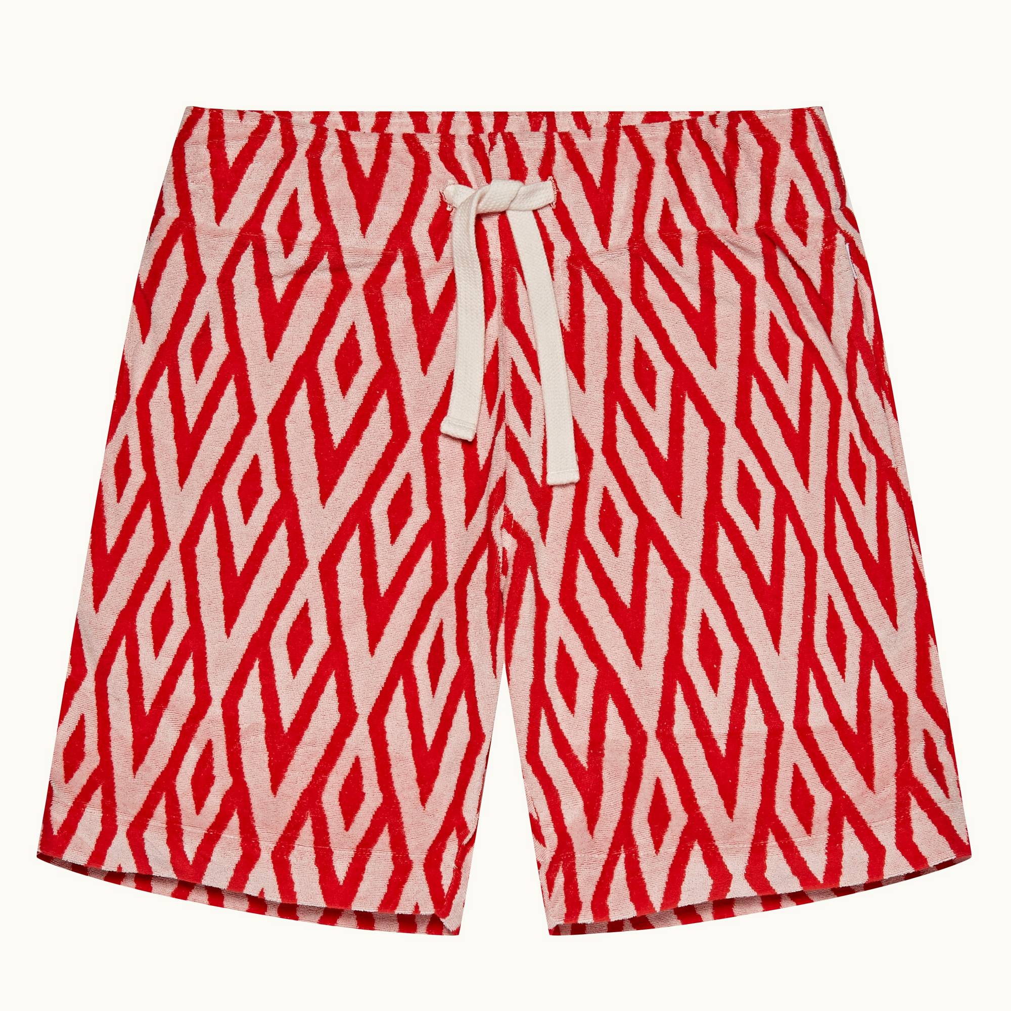 Trevone - Mens Summer Red/White Sand Cano Jacquard Towelling Sweat Shorts