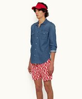 Trevone Towelling - Mens Summer Red/White Sand Cano Jacquard Towelling Sweat Shorts