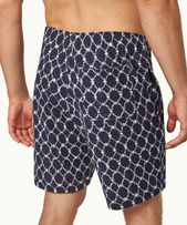 Trevone Towelling - Mens Midnight Navy Geometric Tile Towelling Sweat Shorts