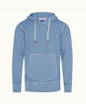 Vero - Mens Washed Capri Blue Classic Fit Hooded Sweatshirt