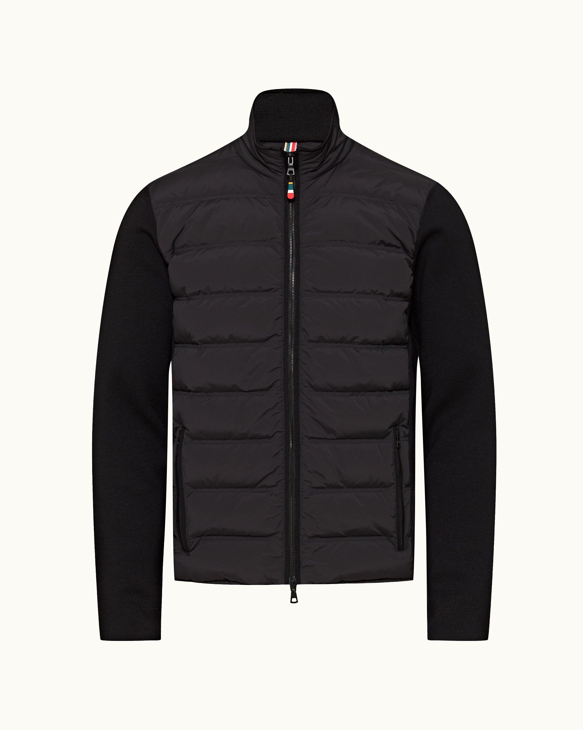 Mens padded jacket with knitted sleeves hotsell