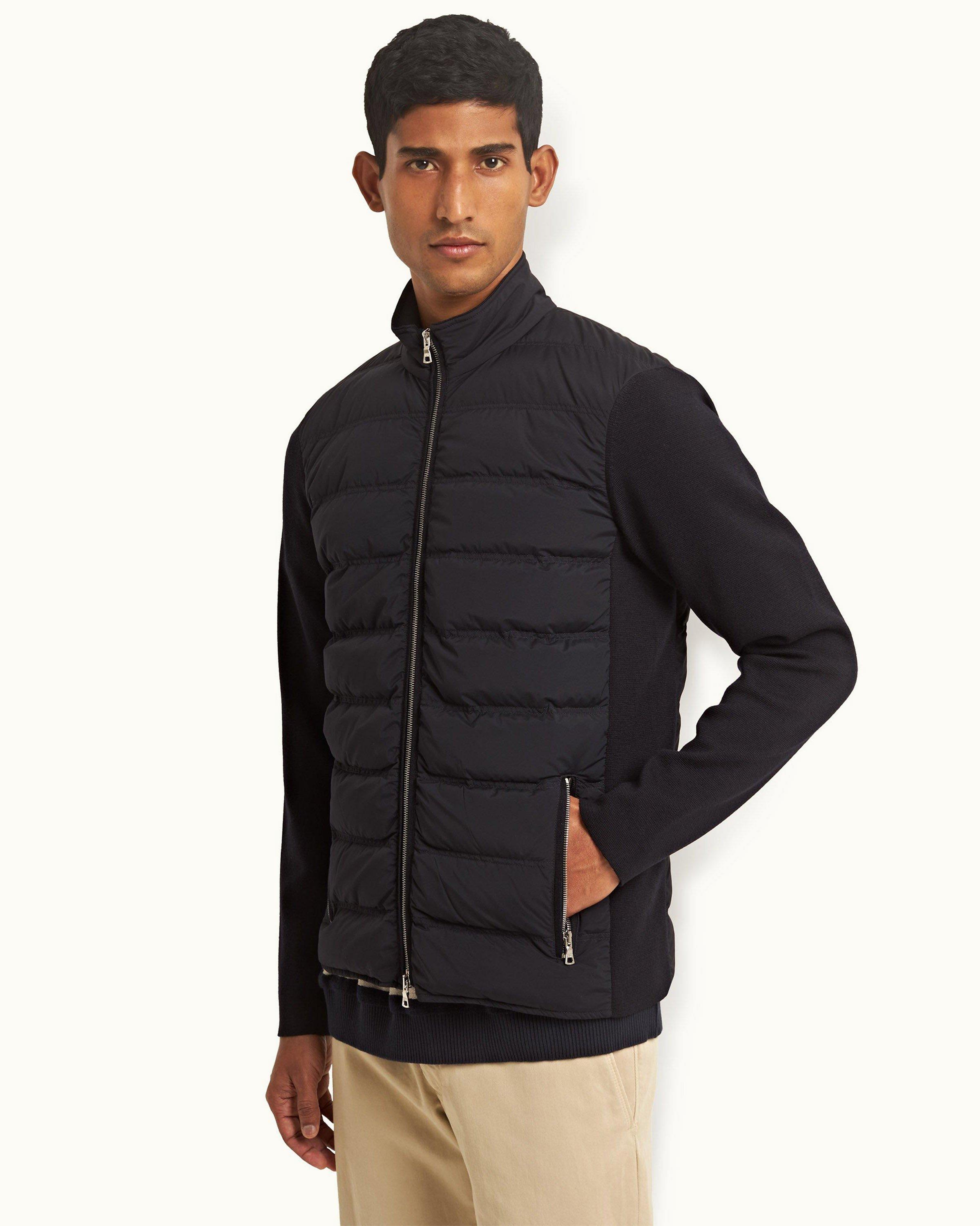 Mens quilted jacket with knitted clearance sleeves