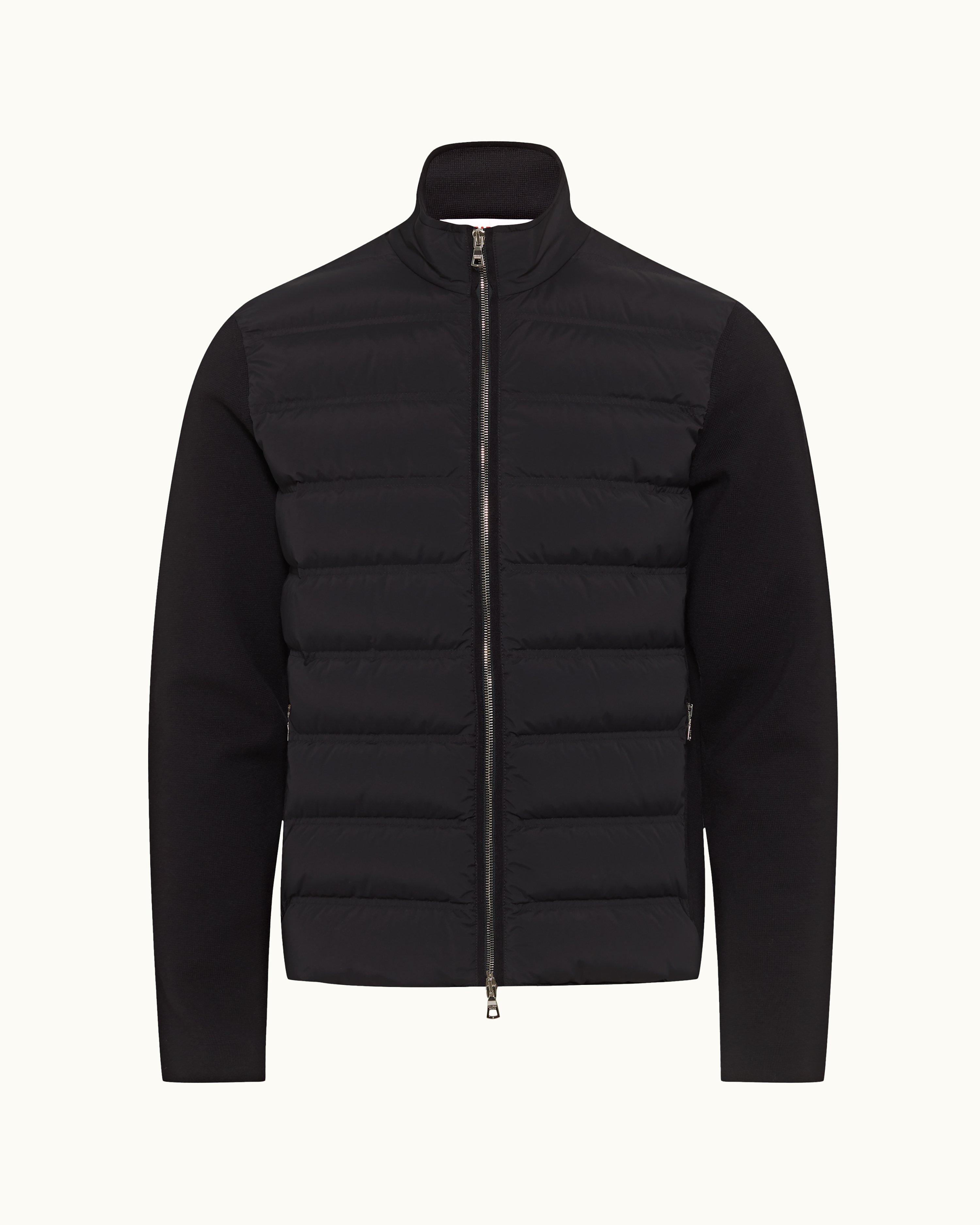 Black Half Padded Zip Up Knitted Jacket, Men