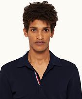 Whiteside - Mens Navy Organic Cotton Long-Sleeve Polo Shirt