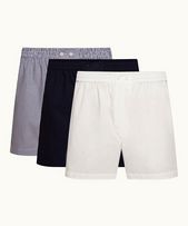 Boxer Short - Mens Navy Stripe/Navy/White Mixed 3 Pack Cotton Boxer Shorts