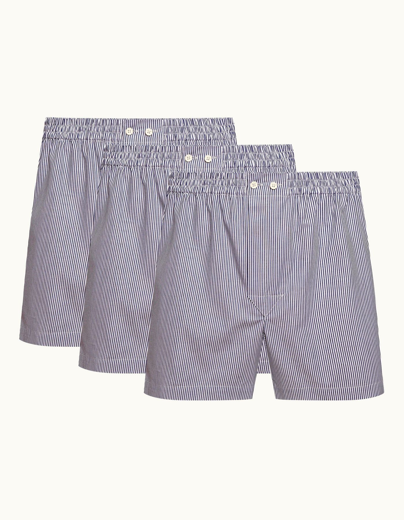 Boxer Short - Mens Navy/White Stripe 3 Pack Cotton Boxer Shorts