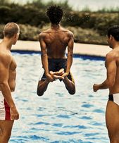 Bulldog - Mens Navy Contrast Panel Mid-Length Swim Shorts