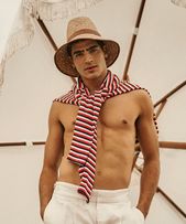 Sammy Stripe - Mens Ink/Summer Red/White Sand Stripe Long-Sleeve Cotton T-shirt