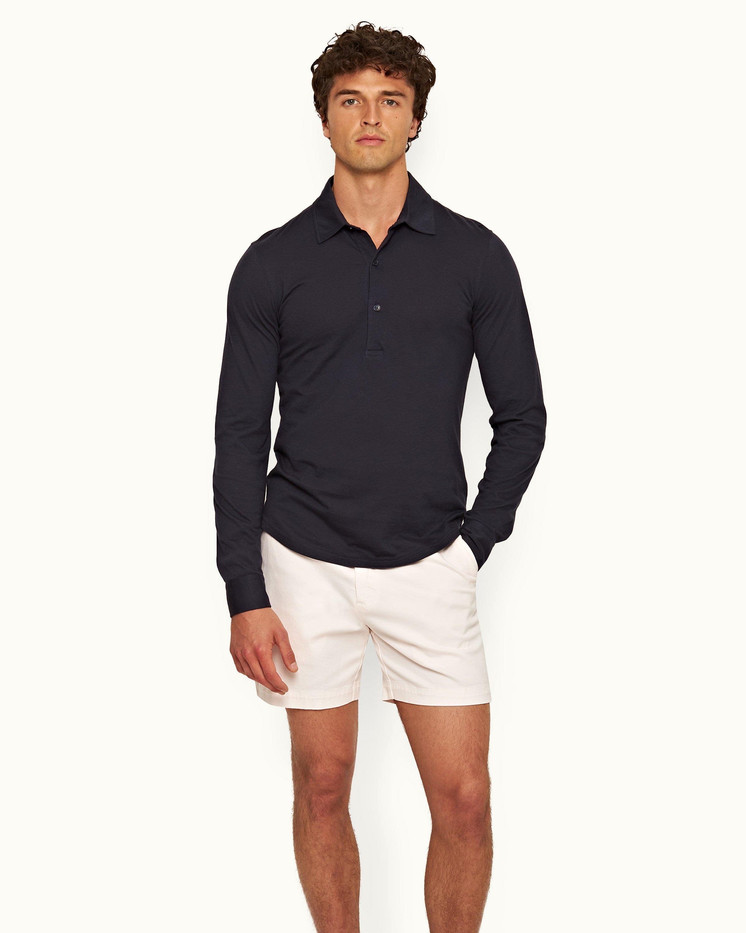 SUITSUPPLY Navy Long Sleeve Polo Shirt, Cotton Blend, Size: M, Men's Knitwear