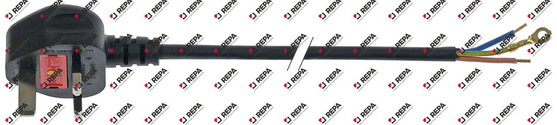 Power lead 1mm² 3-pole black with fuse BS1363/A