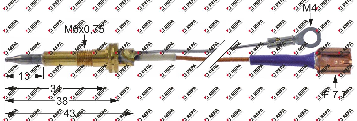 thermocouple with two-conductors L 600mm M6x0.75