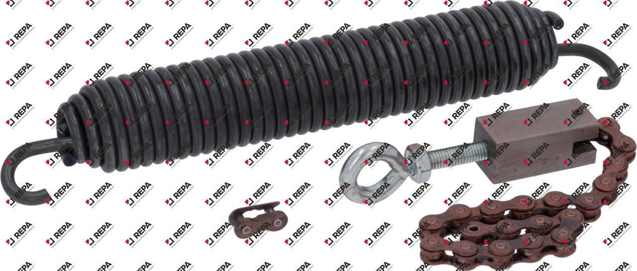 Door chain with tensor and spring