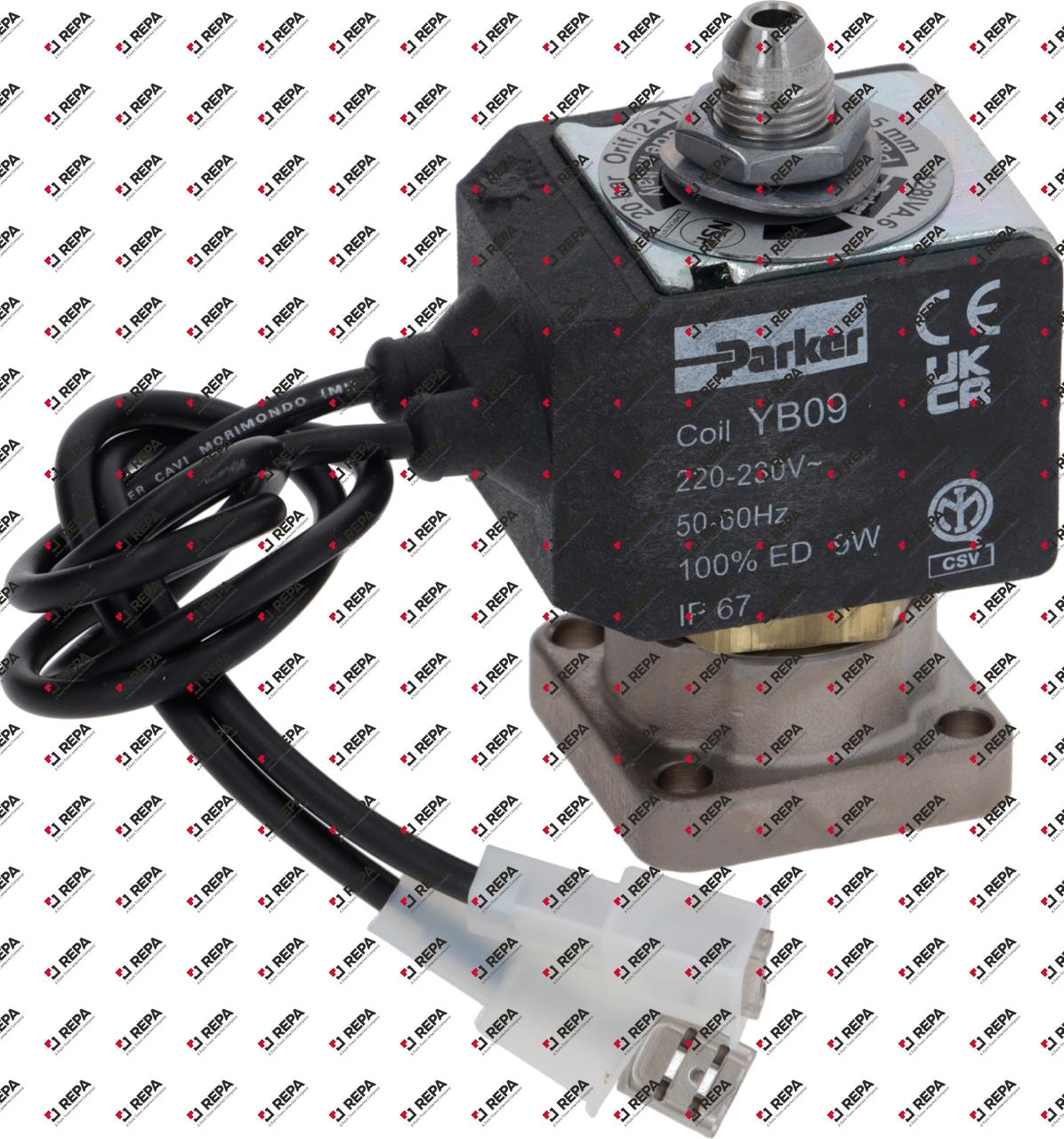 Solenoid valve brass DN 1,2mm 3-ways 230VAC PARKER