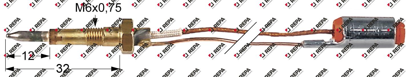 Thermoelement L 750 mm M6x0,75 mit zwei Leitern