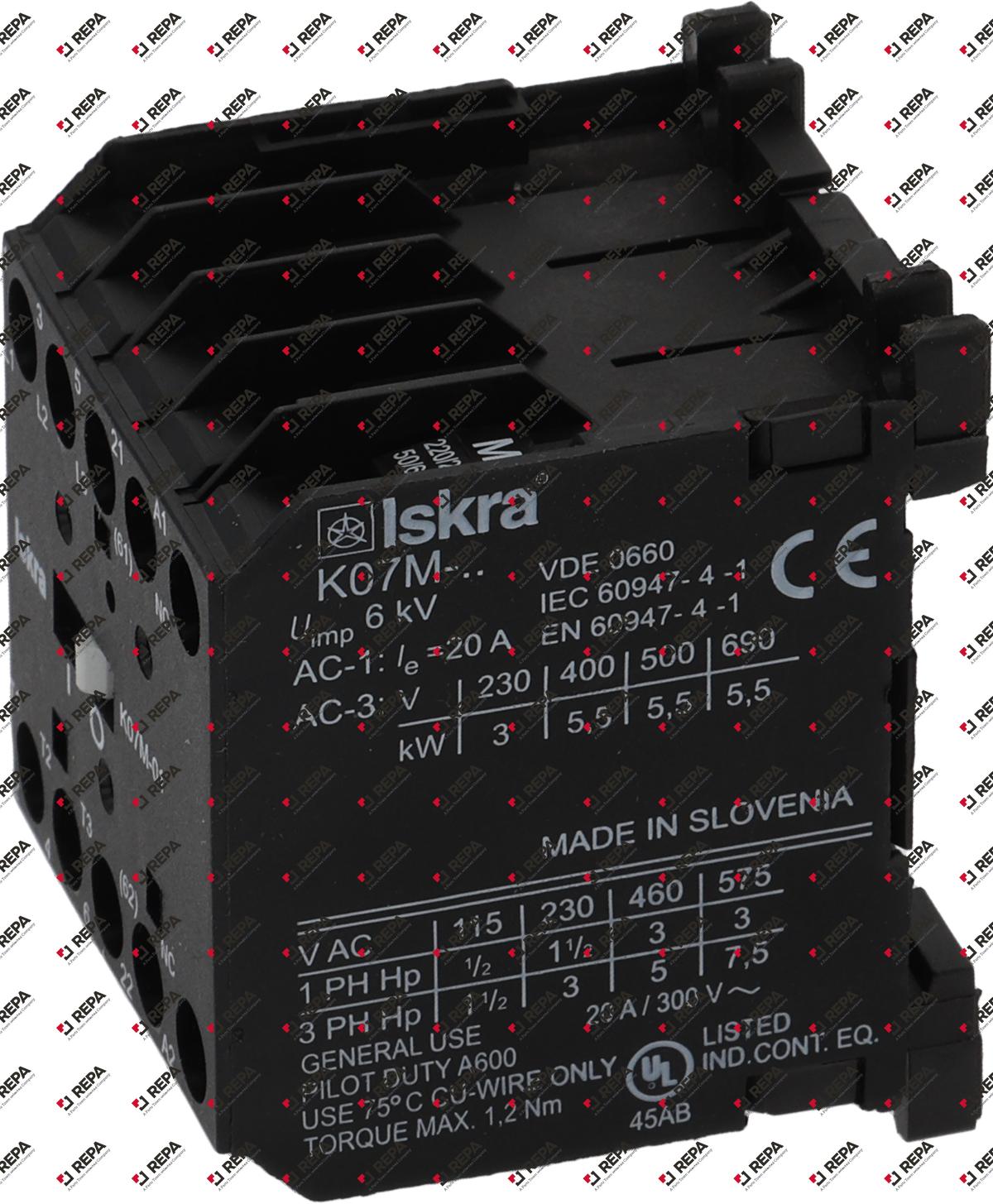 Power contactor resistive load 20A 230VAC