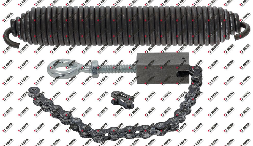 Door chain with tensor and spring