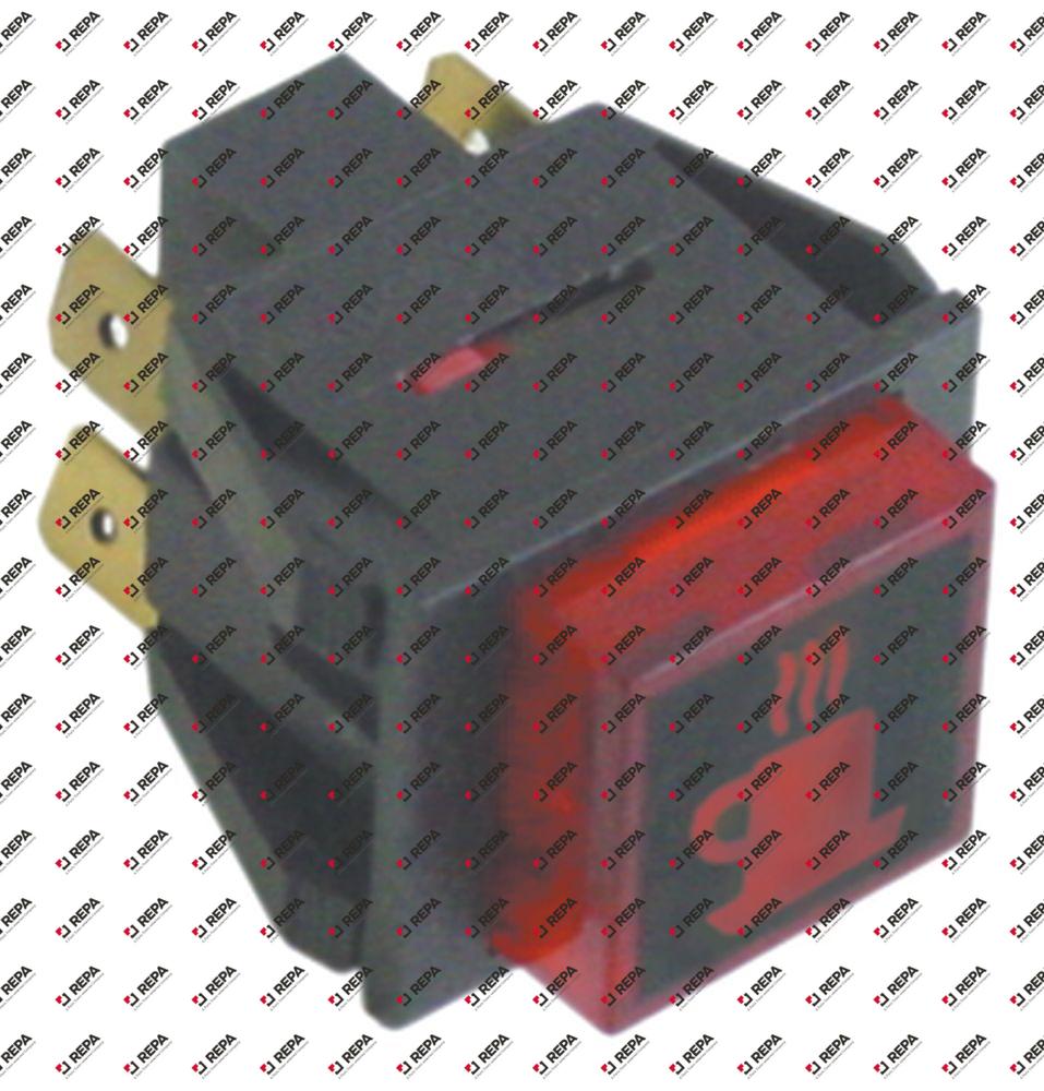 πληκτροδιακόπτης διαστ. τοποθέτ. 27,2x22,2mm κόκκινο 2NO  250V 2-πόλοι 16A τετράγωνο φωτιζόμενο
