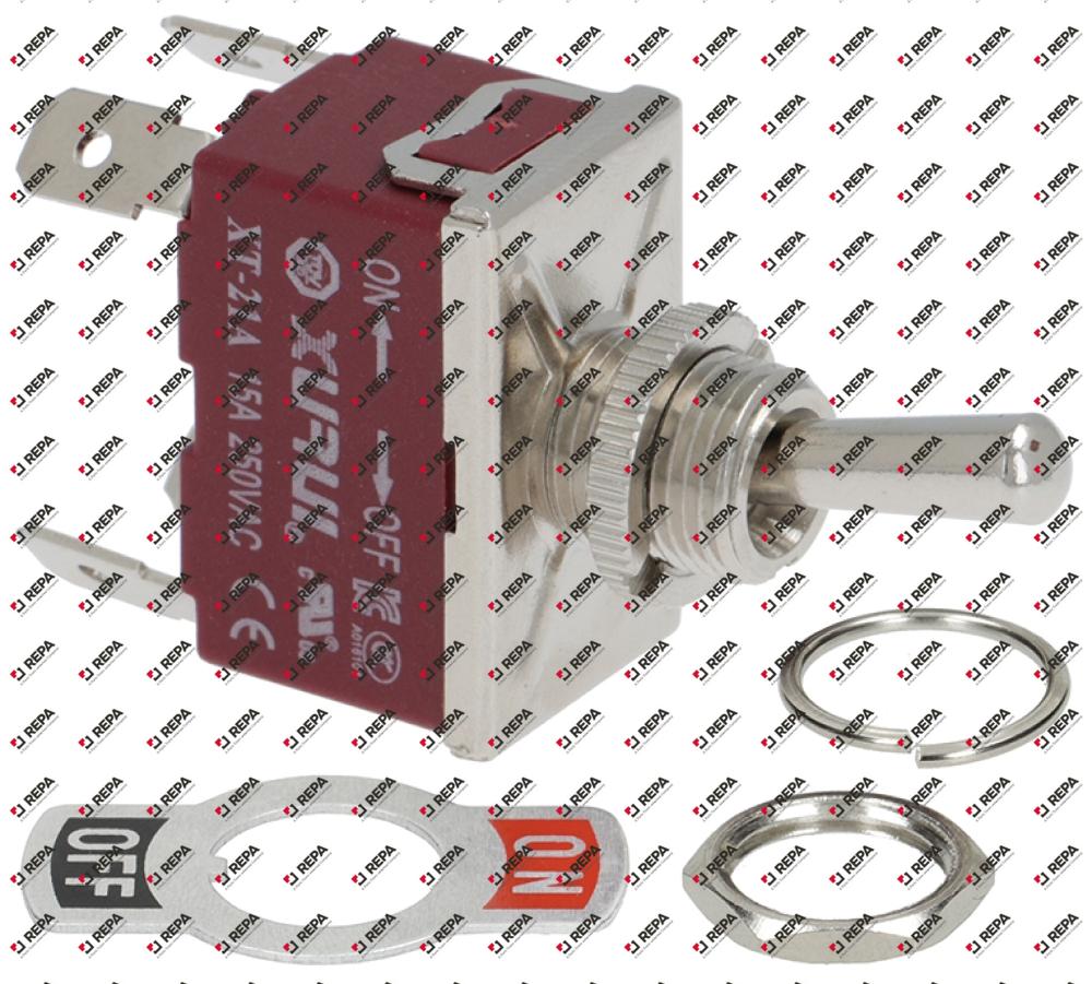 Toggle switch 250V 2CO 15A thread M12x0.75 ON-OFF