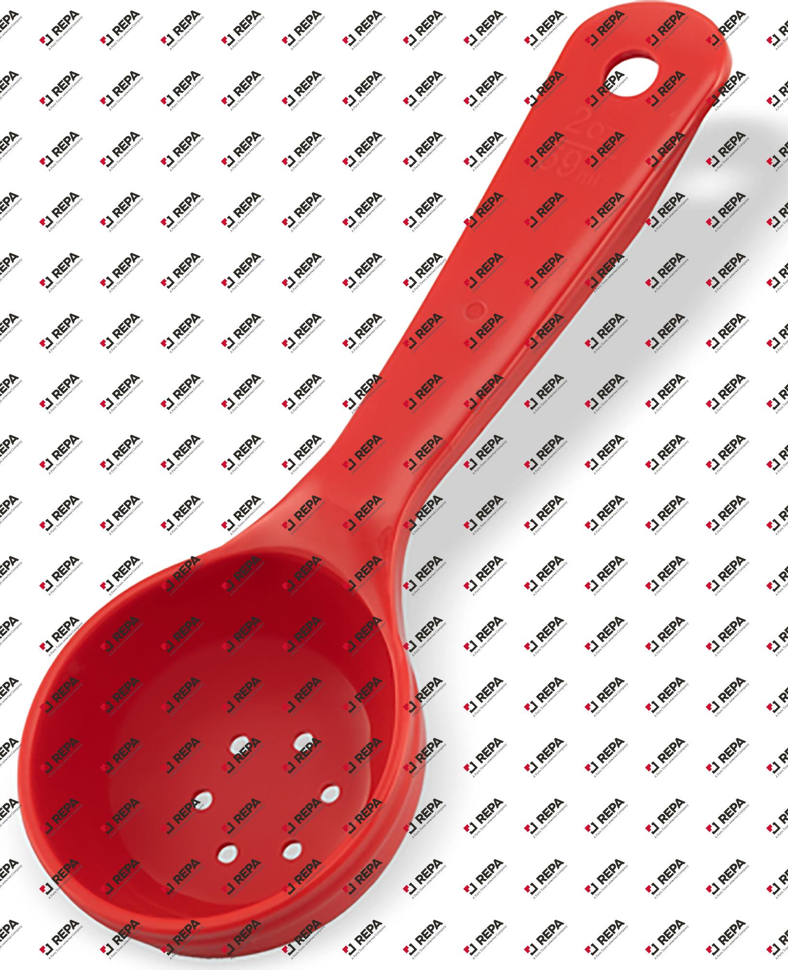 SPOON,PERFORATED,2 OZ,SHORT HANDLE,RED